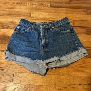 Classic Levi’s High-Waist Dark Blue Denim Cutoff Shorts Sz 27 Vintage 90s
